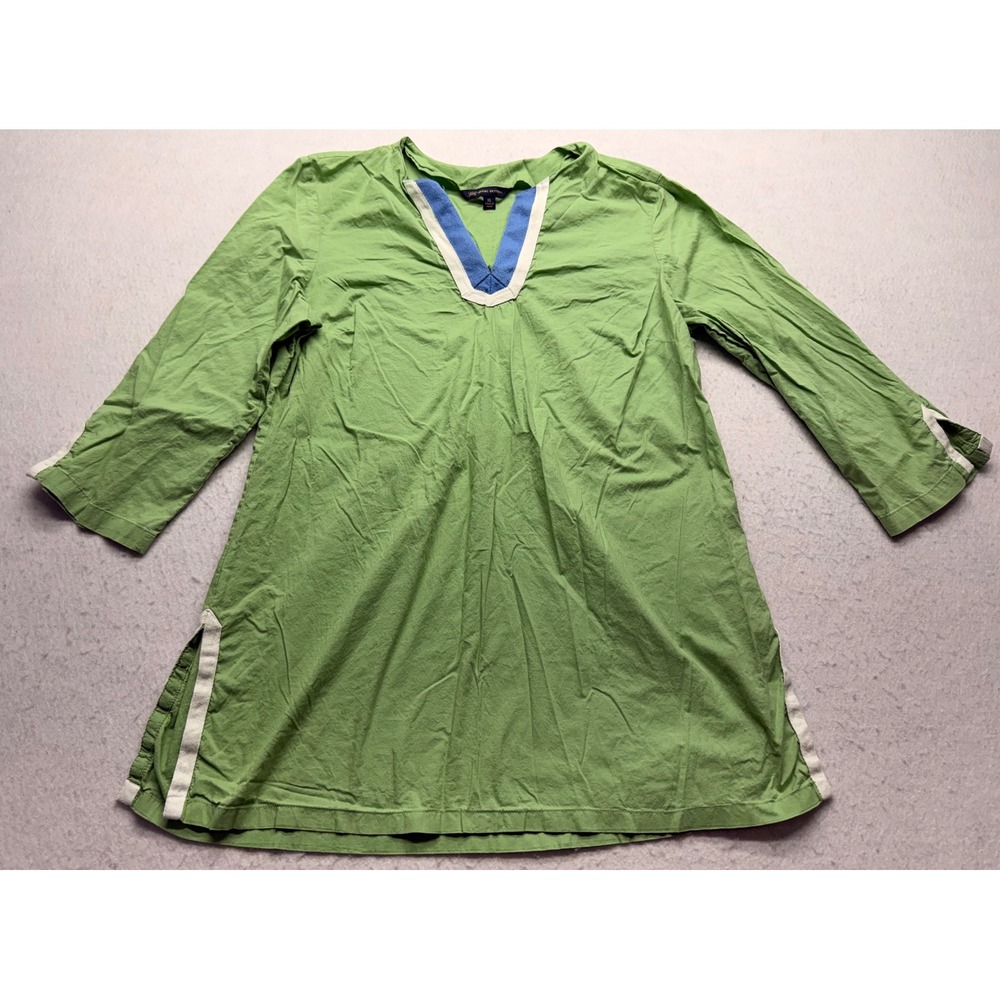 Brooks Brothers 346 Womens XL Green Cotton V-Neck 3/4 Sleeve Tunic Top Trimmed